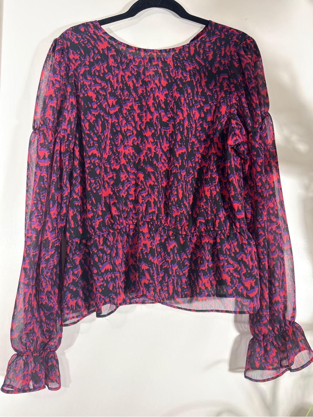 Express Reddish Purple Printed Long-Sleeve Blouse